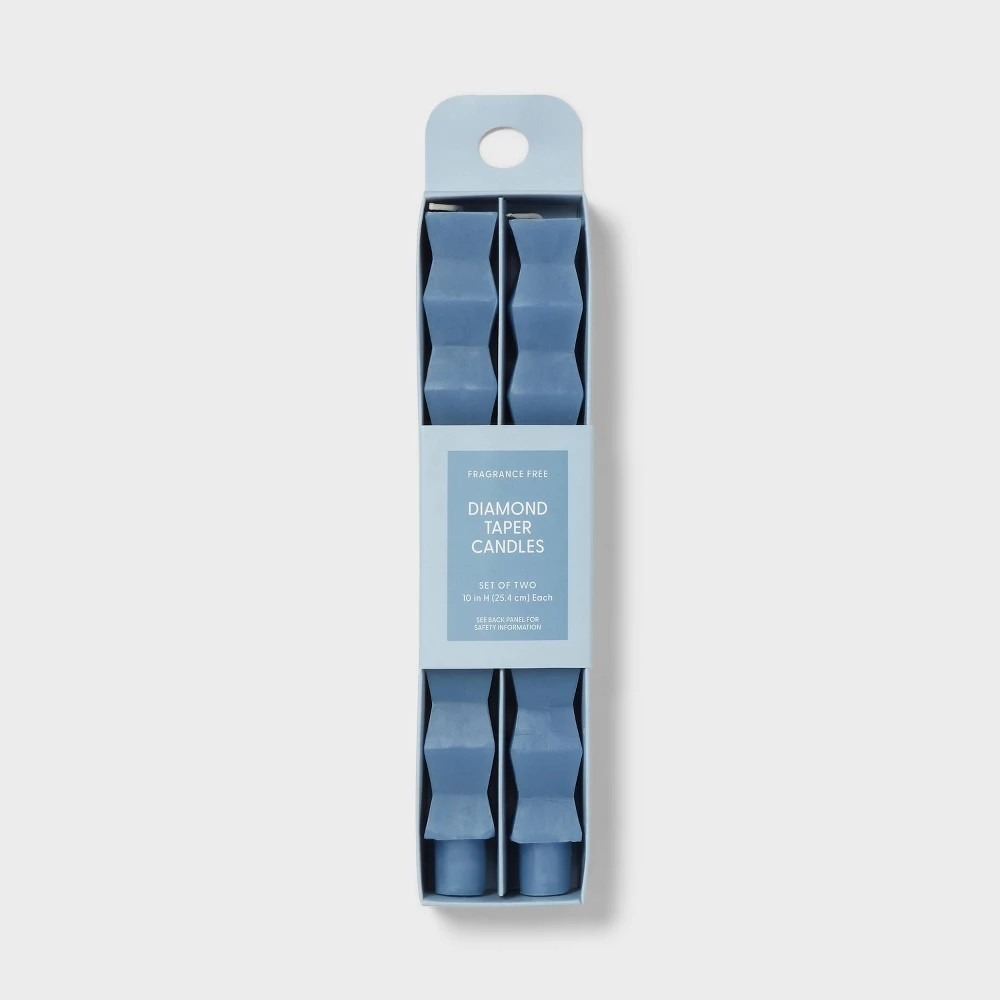 NIB‎ Room Essentials Quilt Blue Diamond Taper Candles 4 Pack 10" Target Home